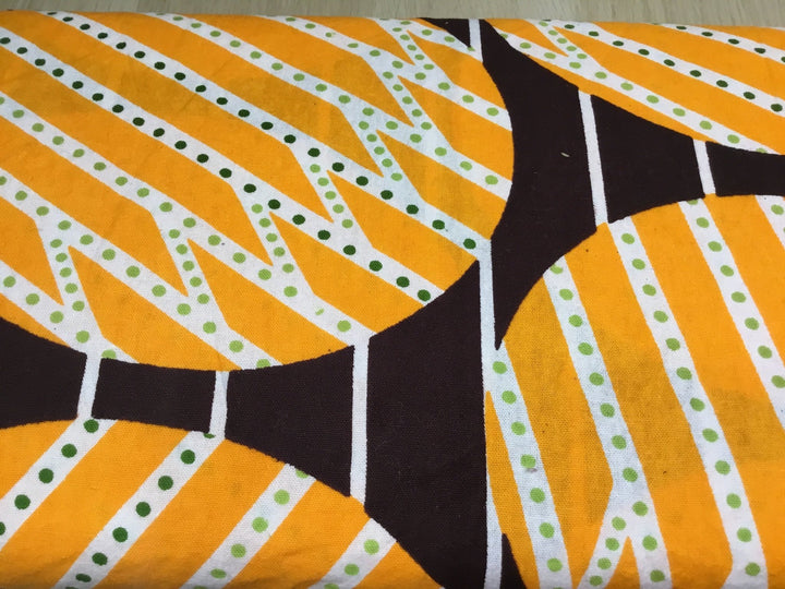Orange Circles With Lines & Dots Wax Print Fabric