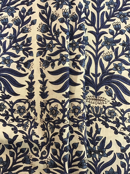 Pale blue with dk blue plant Screen Printed Fabric 100% Cotton - Violet Elizabeth - Haberdashery