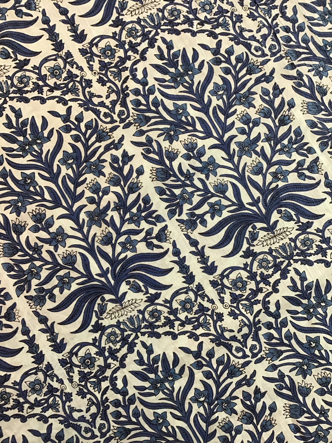 Pale blue with dk blue plant Screen Printed Fabric 100% Cotton - Violet Elizabeth - Haberdashery
