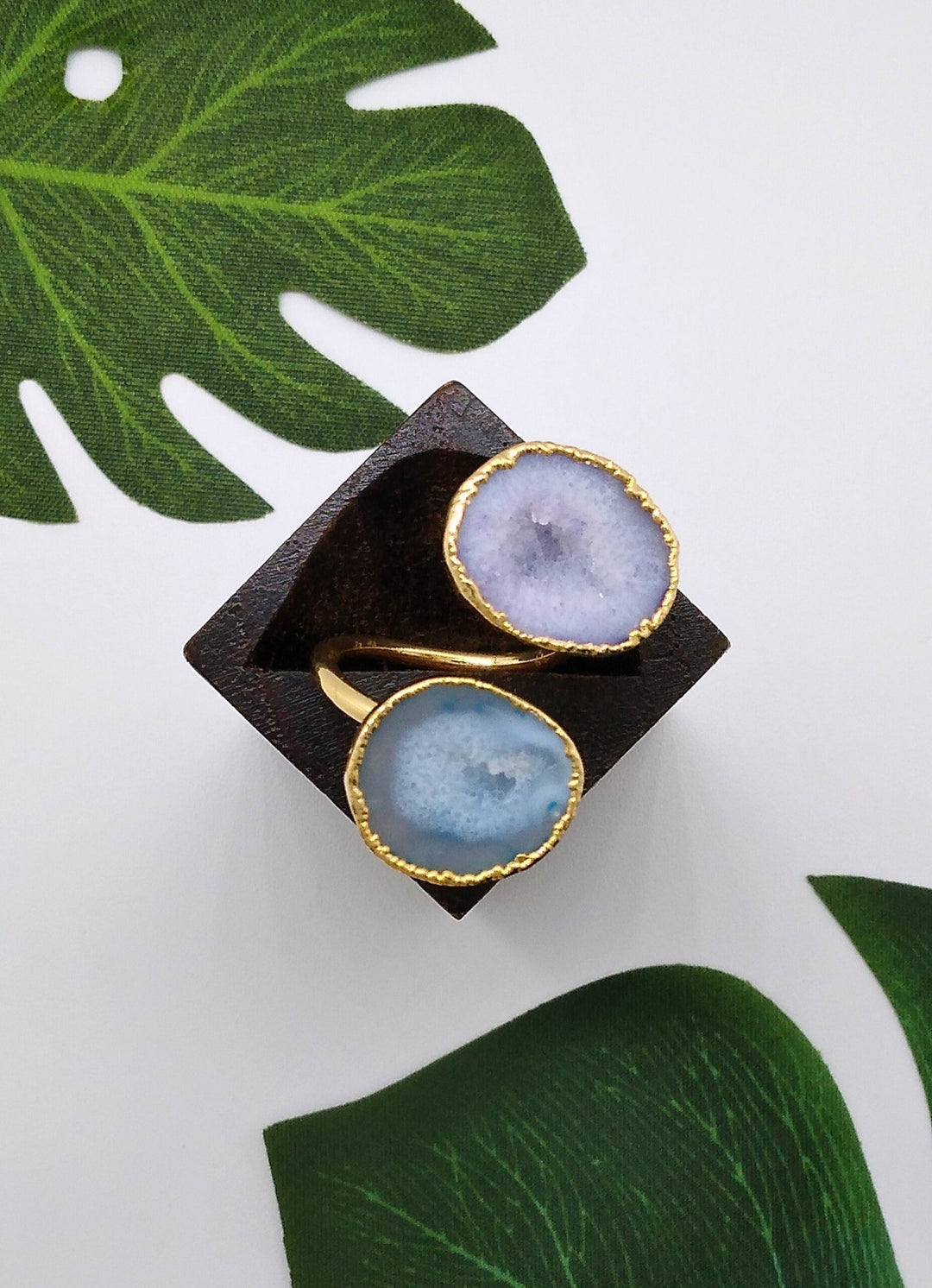 Pastel Purple and Blue Double Geode Druzy Ring - Violet Elizabeth - Jewellery
