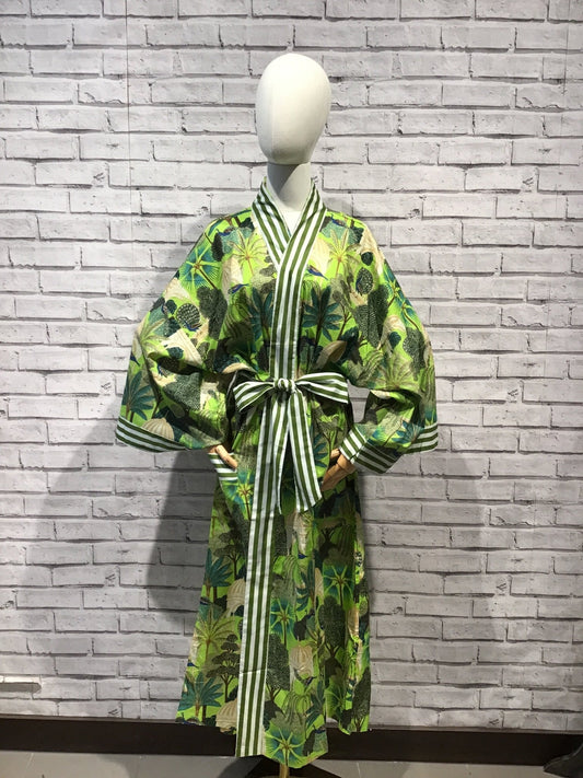 Peacock Terrace Long Cotton Robe - Violet Elizabeth - Clothing