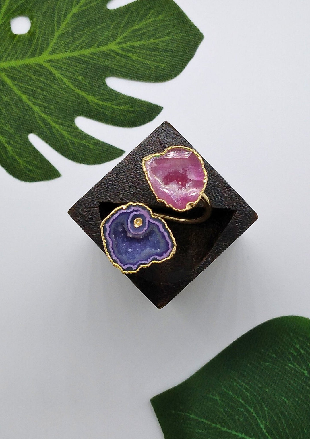 Pink and Purple Double Geode Druzy Ring - Violet Elizabeth - Jewellery