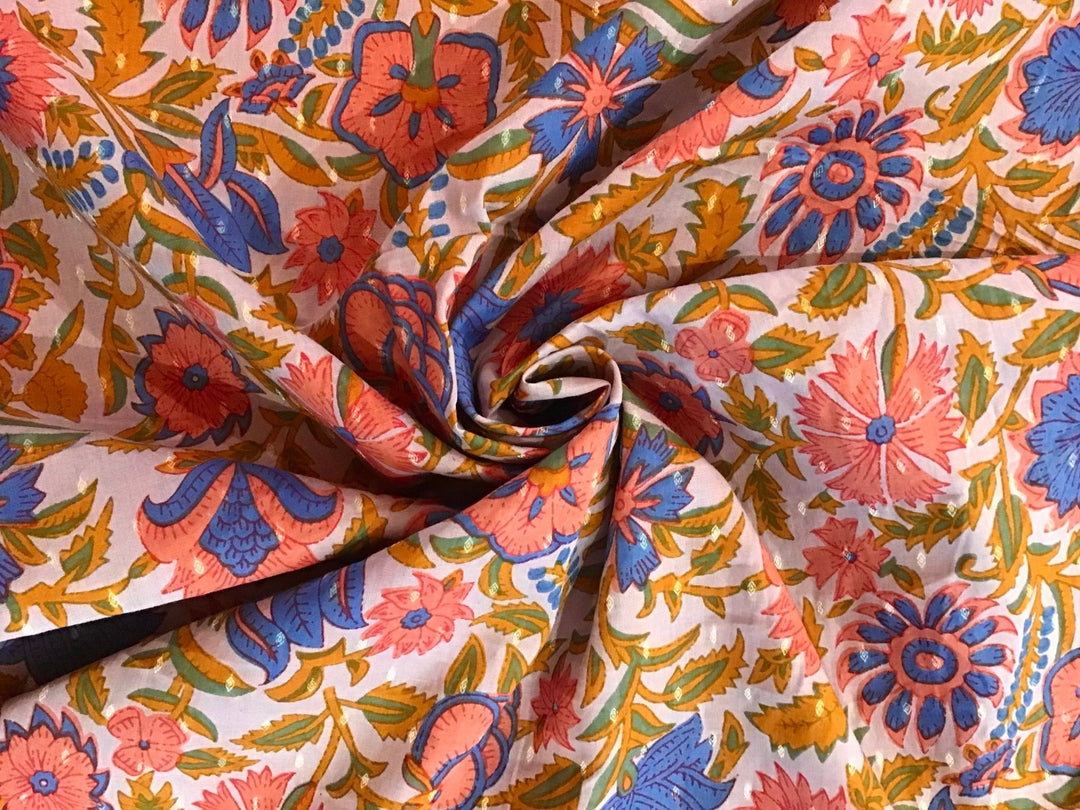 Pink flower print jaquard fabric - Violet Elizabeth - Haberdashery