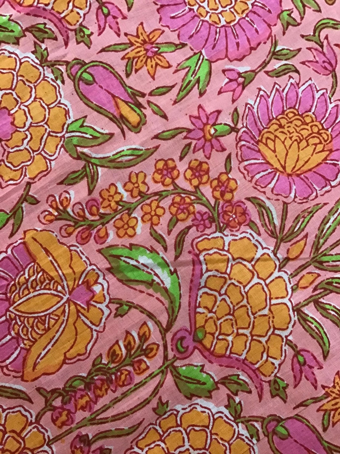 Pink/orange flowers Screen Printed Fabric 100% Cotton - Violet Elizabeth - Haberdashery