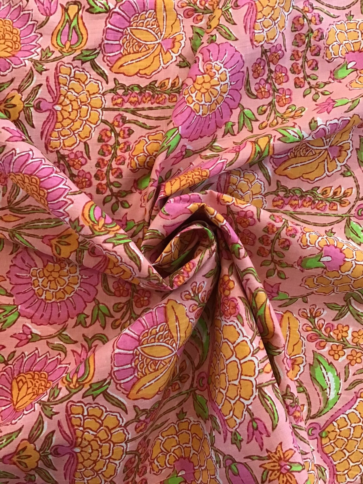 Pink/orange flowers Screen Printed Fabric 100% Cotton - Violet Elizabeth - Haberdashery