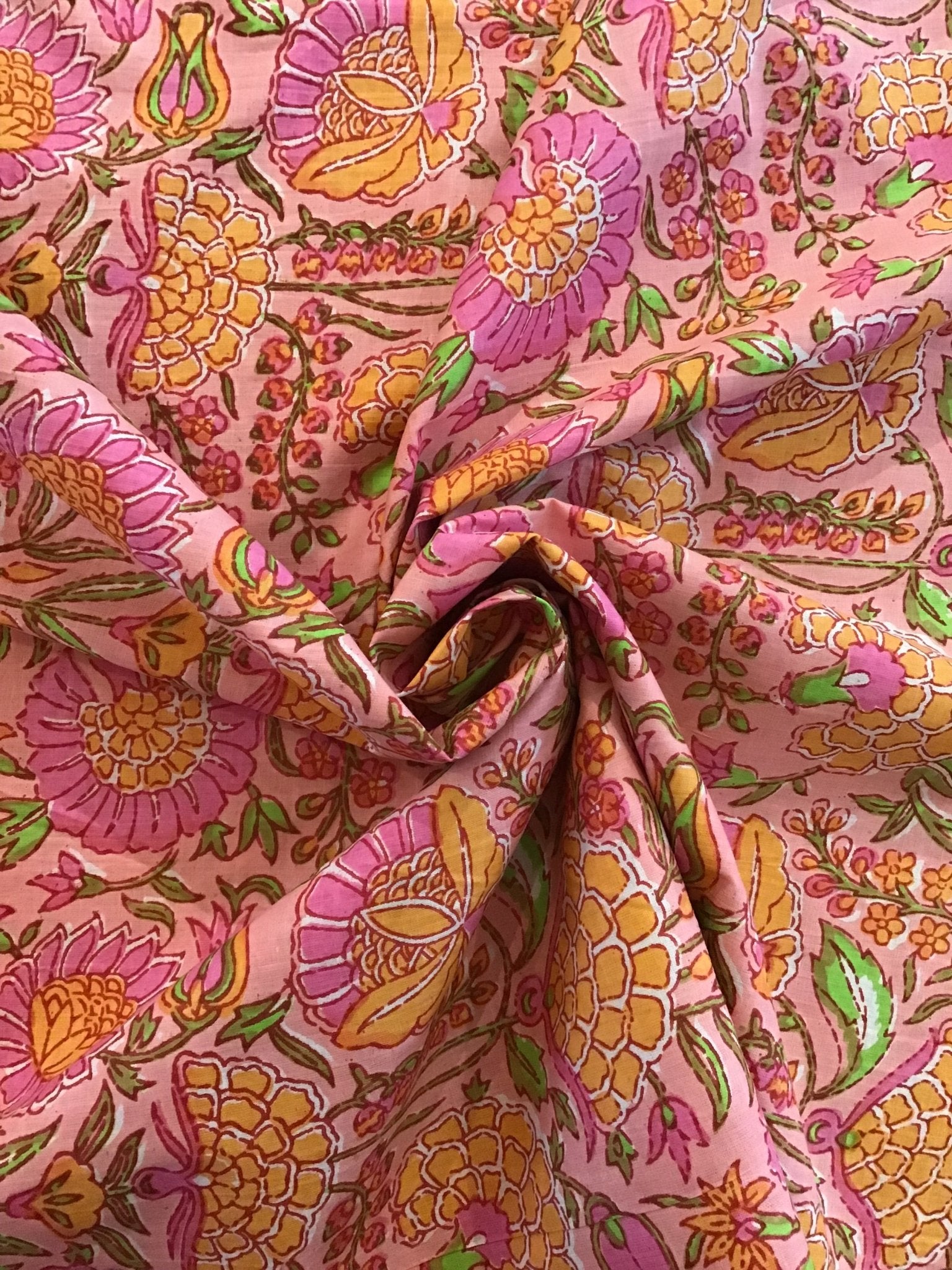 Pink/orange flowers Screen Printed Fabric 100% Cotton - Violet Elizabeth - Haberdashery