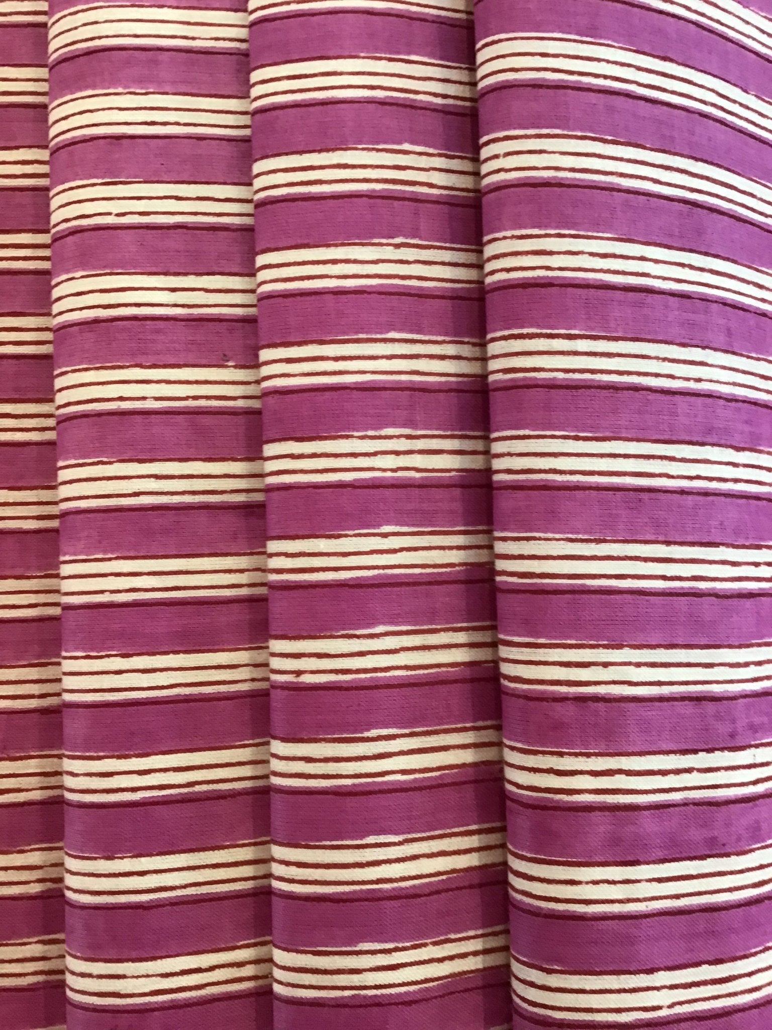 Purple and white stripe Screen Printed Fabric 100% Cotton - Violet Elizabeth - 