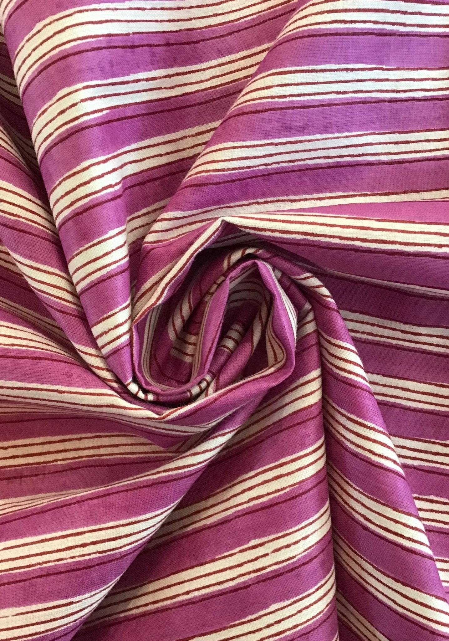 Purple and white stripe Screen Printed Fabric 100% Cotton - Violet Elizabeth - 
