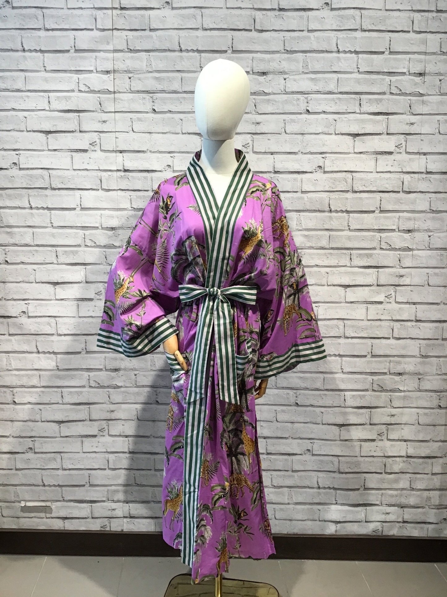 Purple Safari Long Cotton Robe - Violet Elizabeth - Clothing