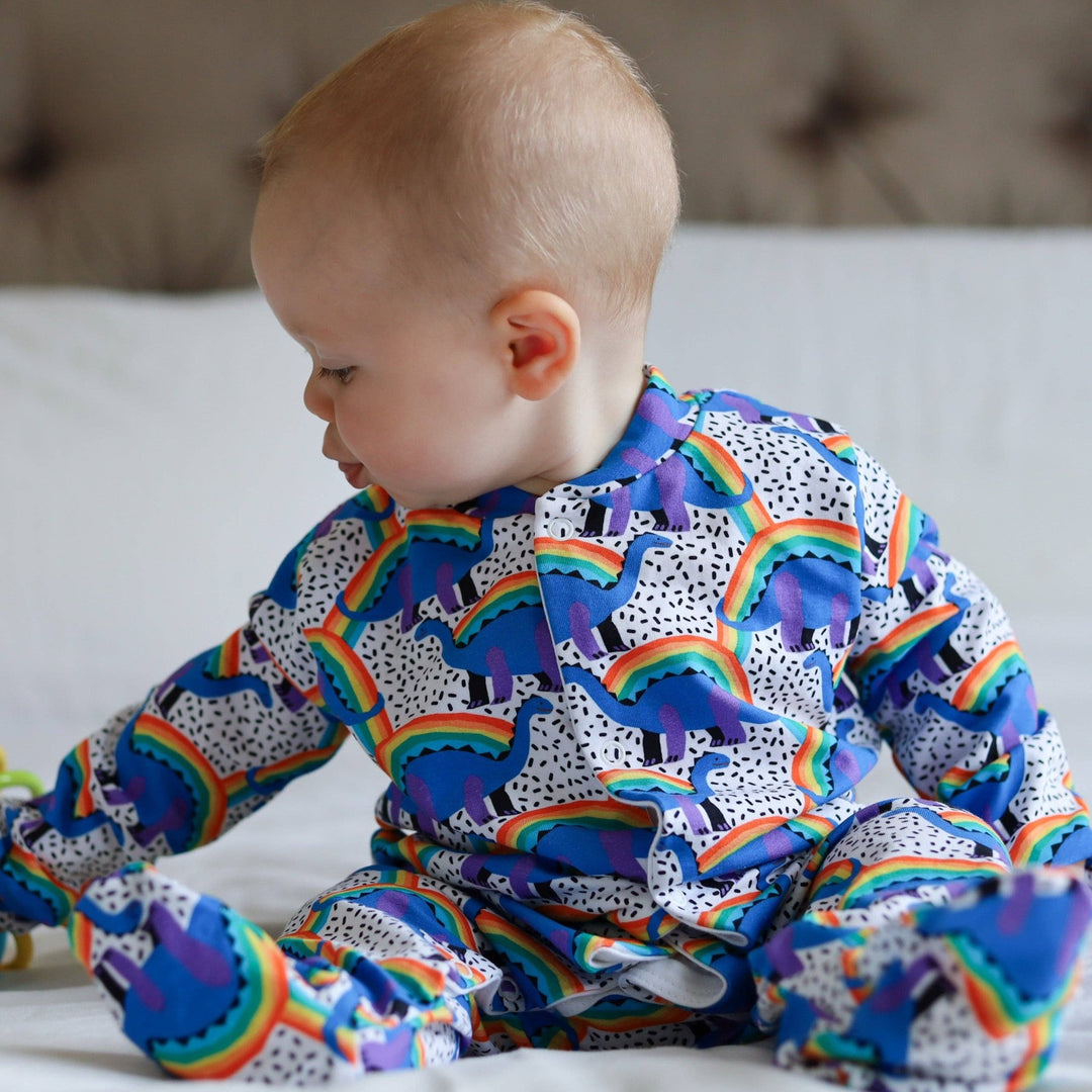 Rainbow Dino Cotton Sleepsuit: 12 - 18 M - Violet Elizabeth - 