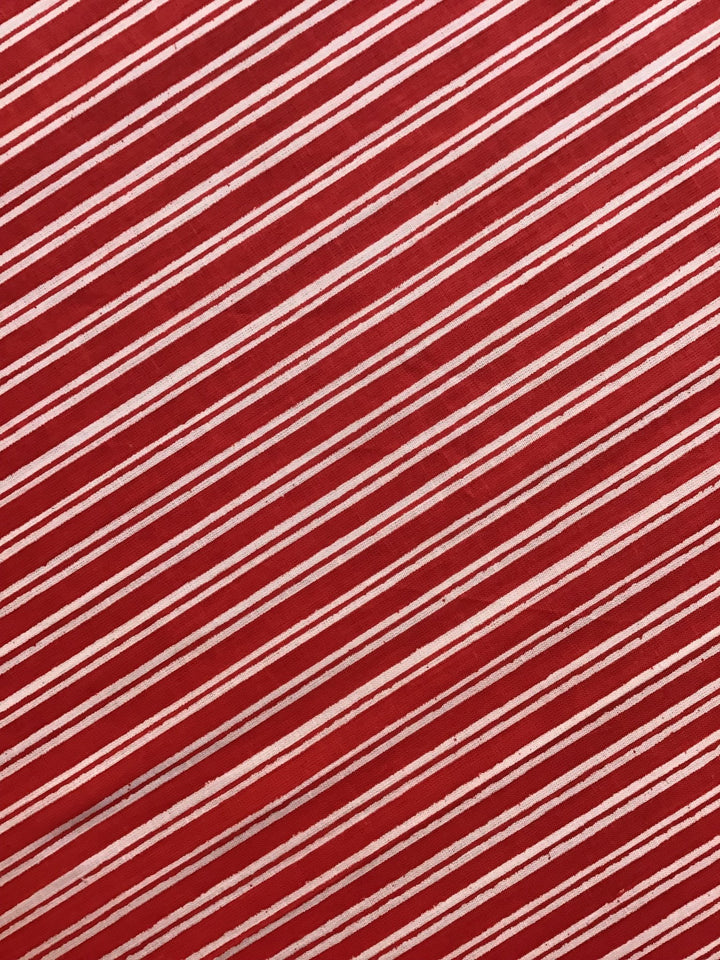 Red And White Stripe Screen Printed Screen Printed Cotton Fabric
