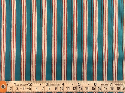 Red, blue and white stripe Screen Printed Fabric 100% Cotton - Violet Elizabeth - Haberdashery