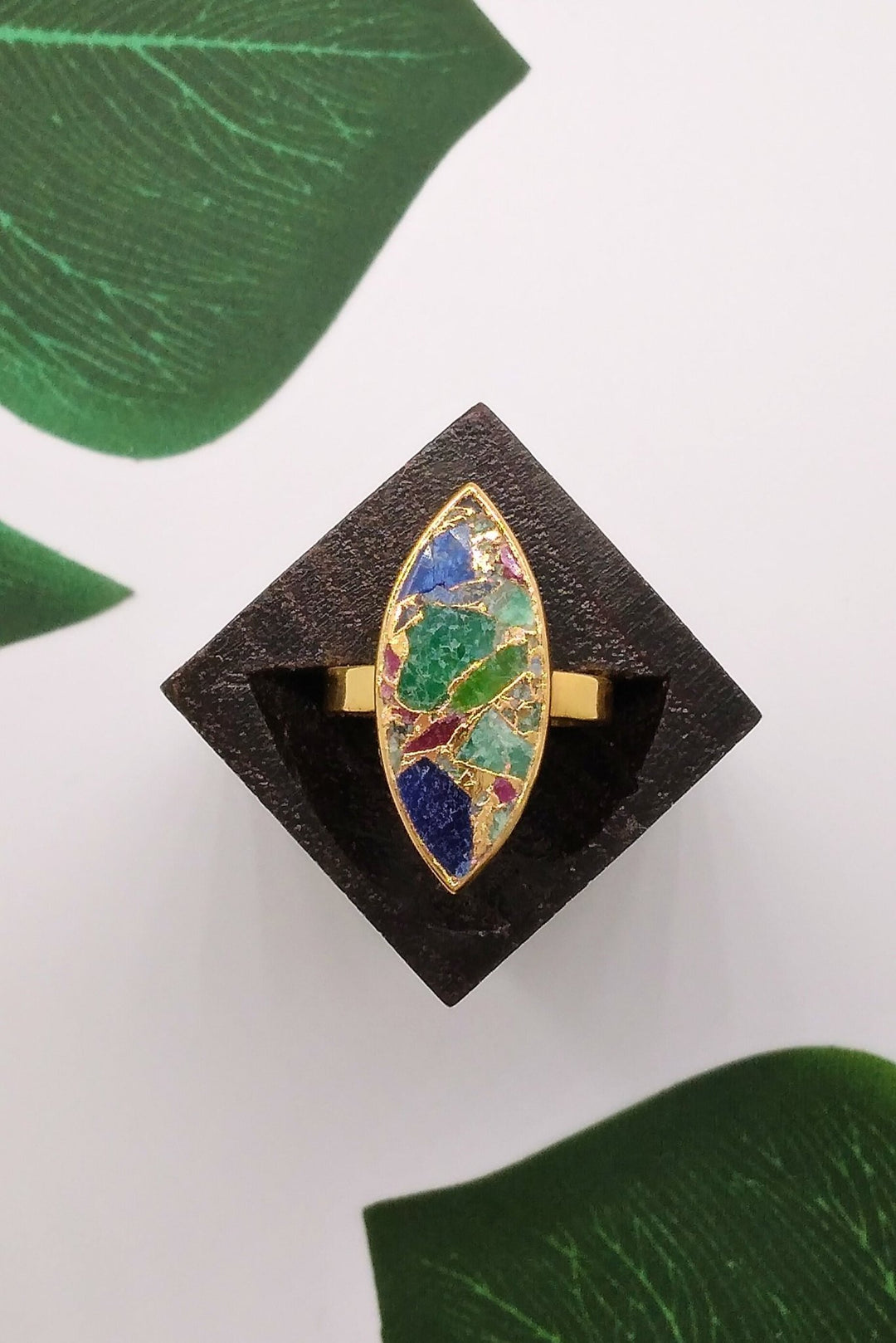 Red, Green and Blue Jasper Crackle Ring - Violet Elizabeth - Jewellery