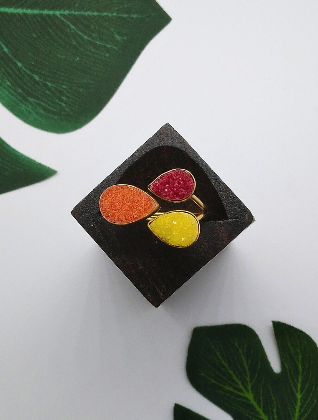 Red, Orange and Yellow Triple Sugar Druzy Ring - Violet Elizabeth - Jewellery