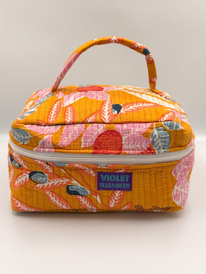 Saffron Summer Vanity Printed Cotton Vanity Bag