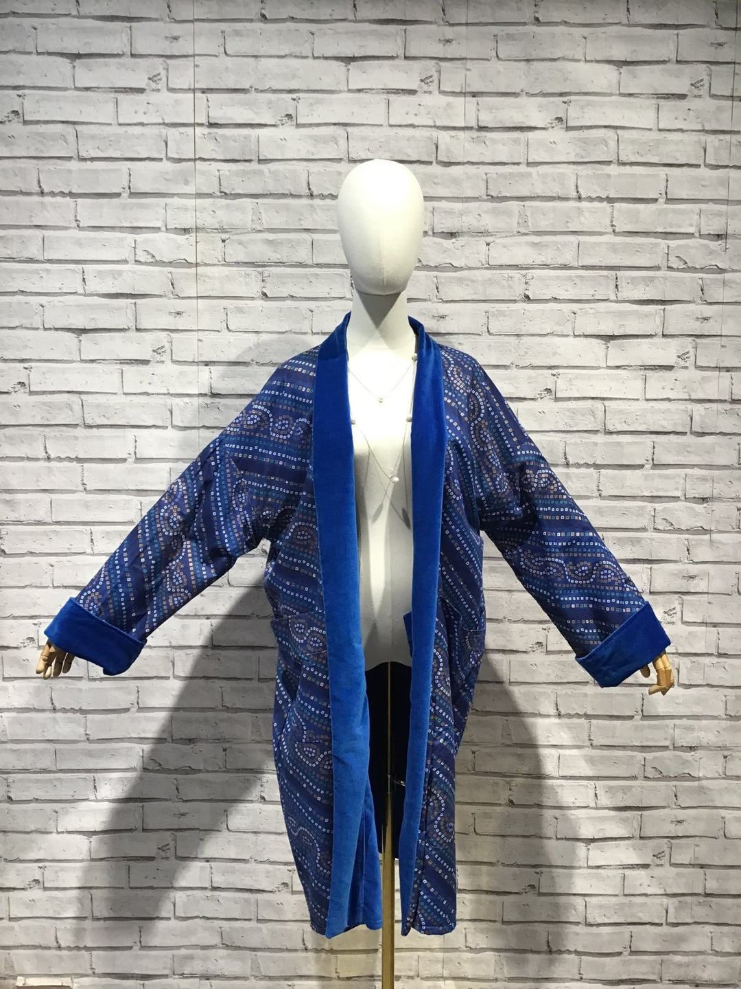 Scrolling Mosiac Cobalt Blue Velvet Coat - Violet Elizabeth - Clothing