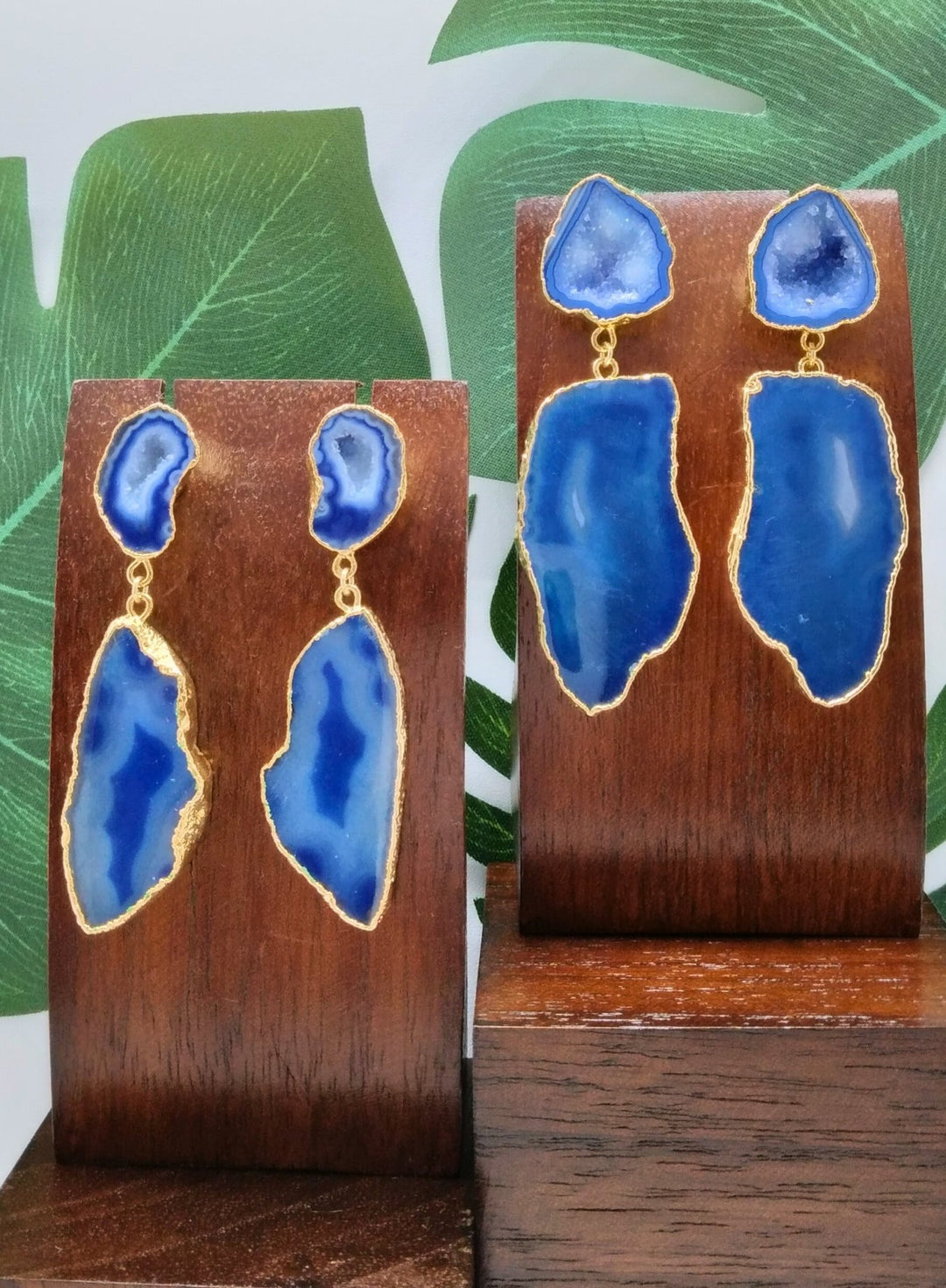 Sea Blue Agate Slice Drop Earrings - Violet Elizabeth - Jewellery