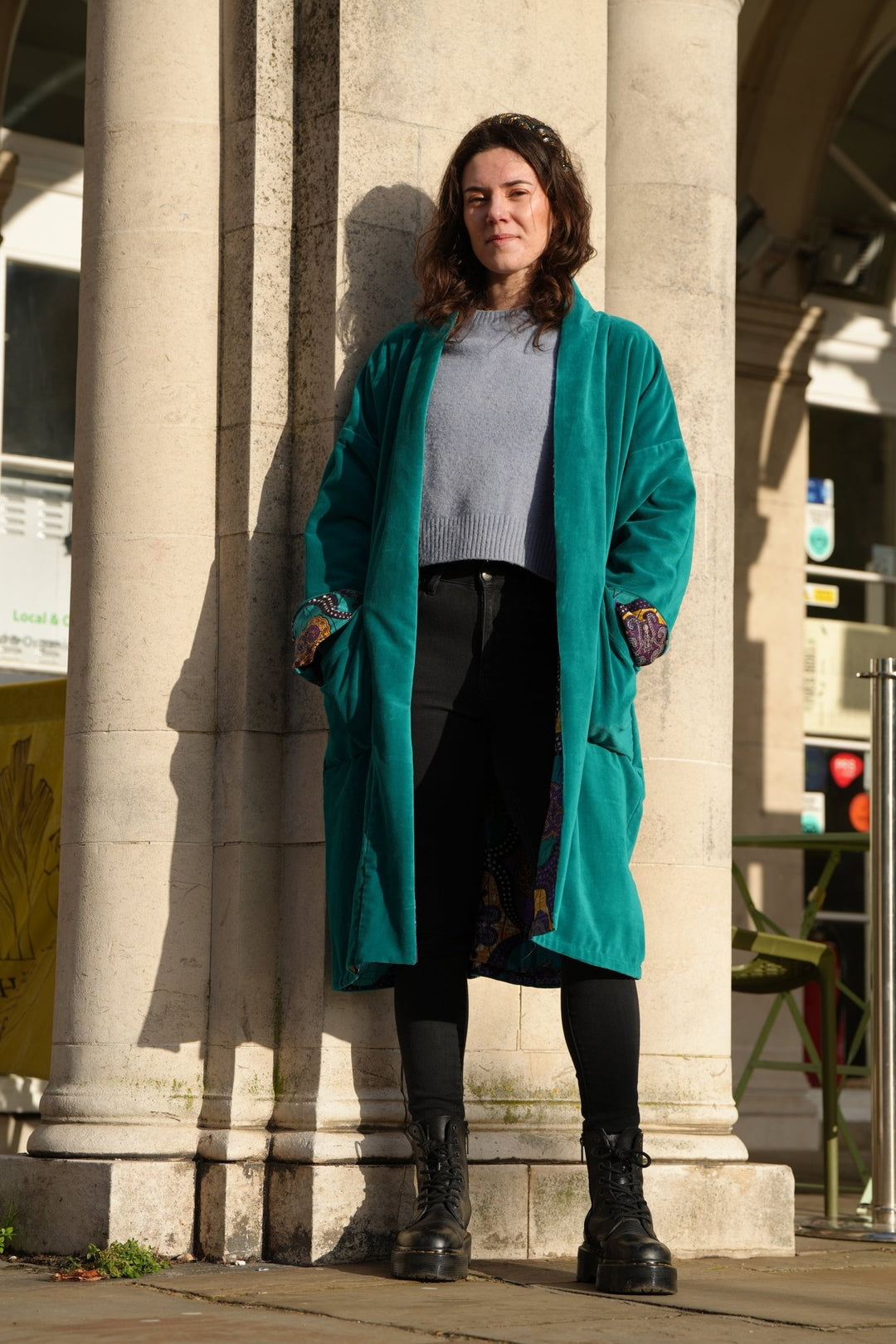 Shimmering Disco Metallic Teal Velvet Coat - Violet Elizabeth - Clothing