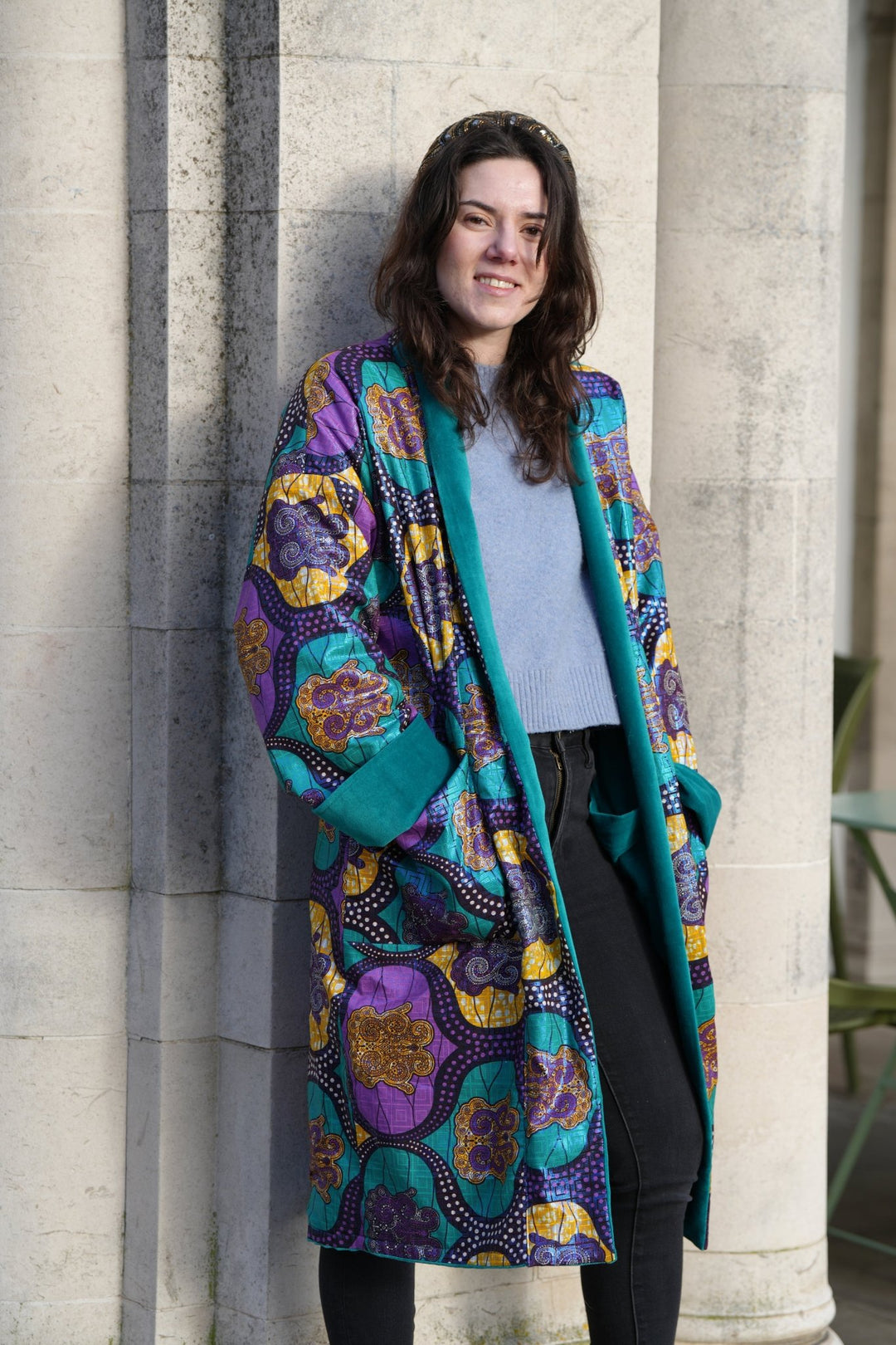 Shimmering Disco Metallic Teal Velvet Coat - Violet Elizabeth - Clothing