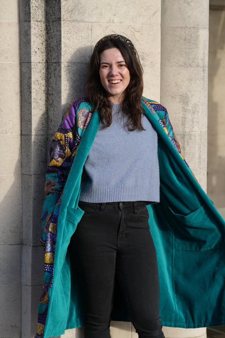 Shimmering Disco Metallic Teal Velvet Coat - Violet Elizabeth - Clothing