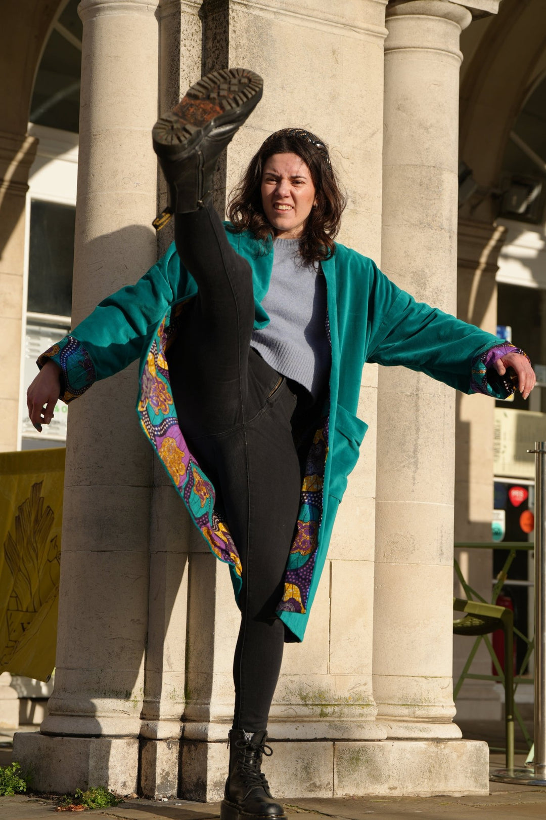 Shimmering Disco Metallic Teal Velvet Coat - Violet Elizabeth - Clothing