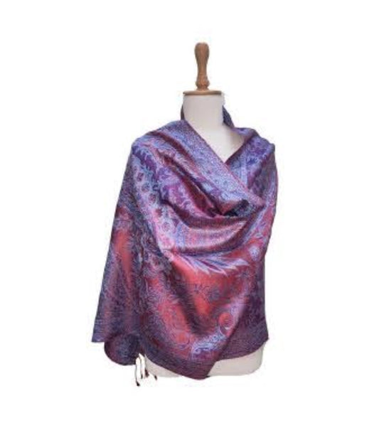 Silk Anique Jamavar Hand Woven stole 29 - Violet Elizabeth - Apparel & Accessories