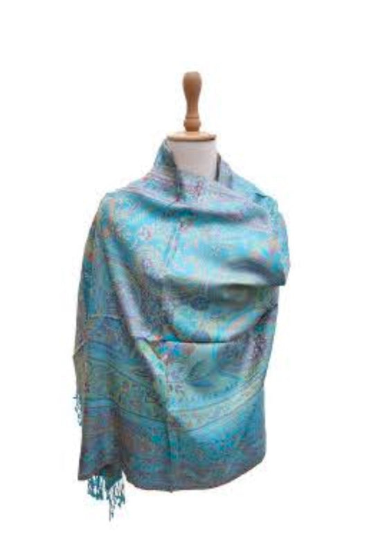 Silk Anique Jamavar Hand Woven stole 3 - Violet Elizabeth - Apparel & Accessories