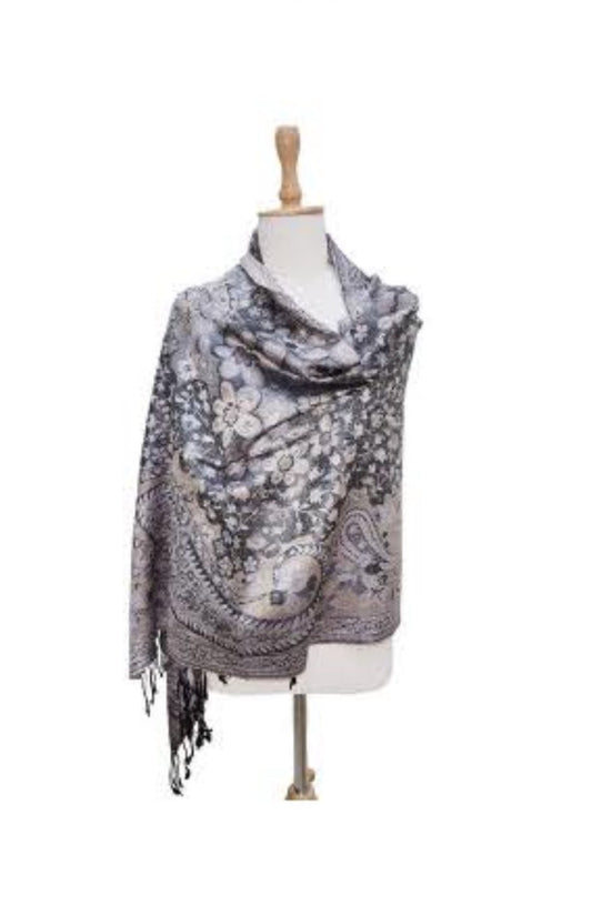 Silk Anique Jamavar Hand Woven stole 46 - Violet Elizabeth - Apparel & Accessories