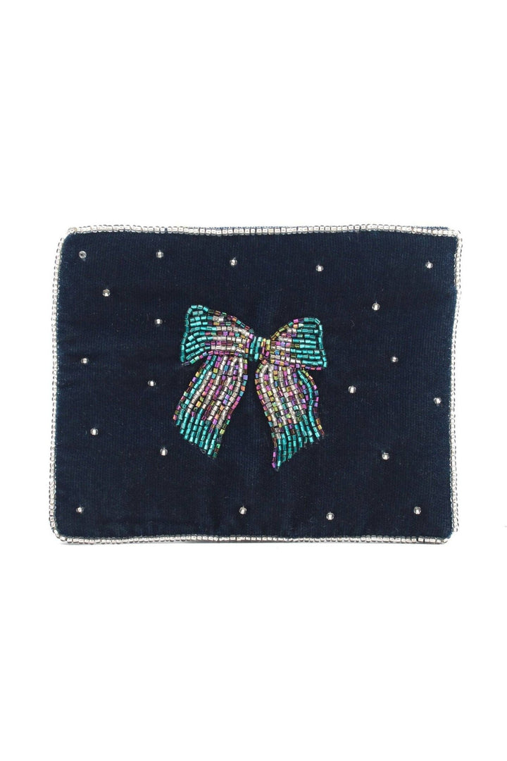 SILVER BLUE BOW SMALL POUCH - Violet Elizabeth - Apparel & Accessories