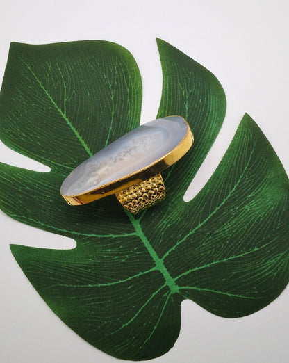 Silver Large Agate Slice Ring - Violet Elizabeth - Jewellery