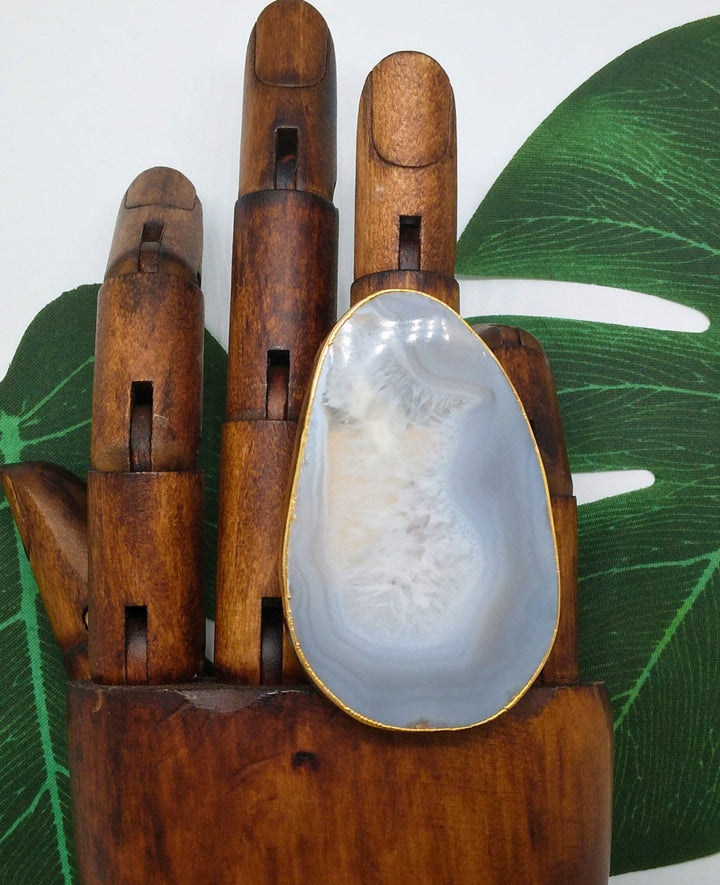 Silver Large Agate Slice Ring - Violet Elizabeth - Jewellery