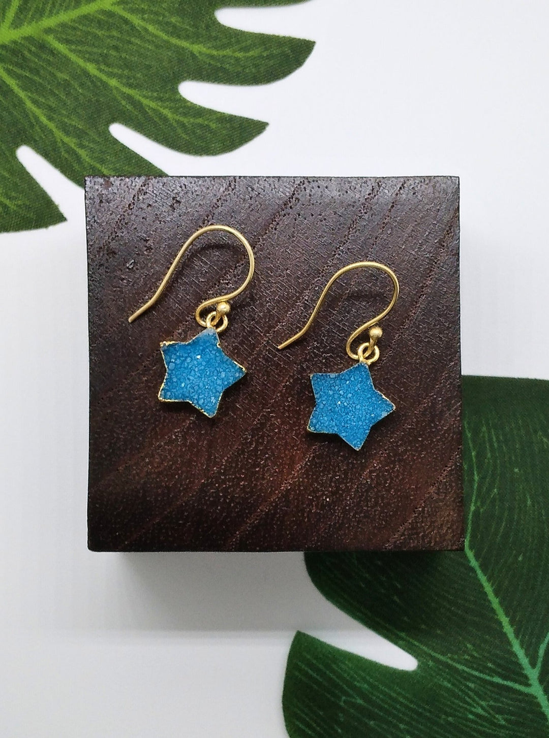 Sky Blue Sugar Druzy Star Earrings - Violet Elizabeth - Jewellery