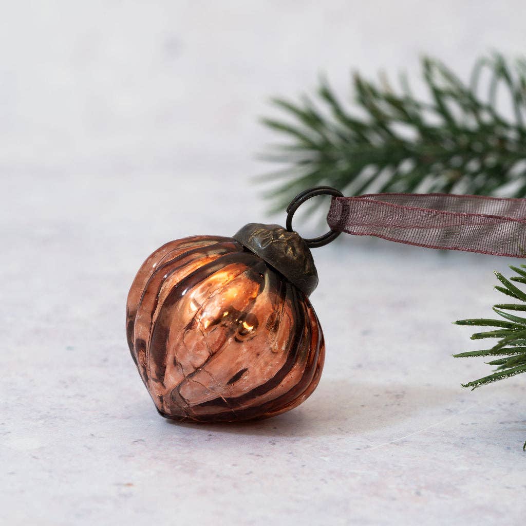 Small 1" Russet Crackle Glass Lantern Baubles - Violet Elizabeth - Christmas Decorations