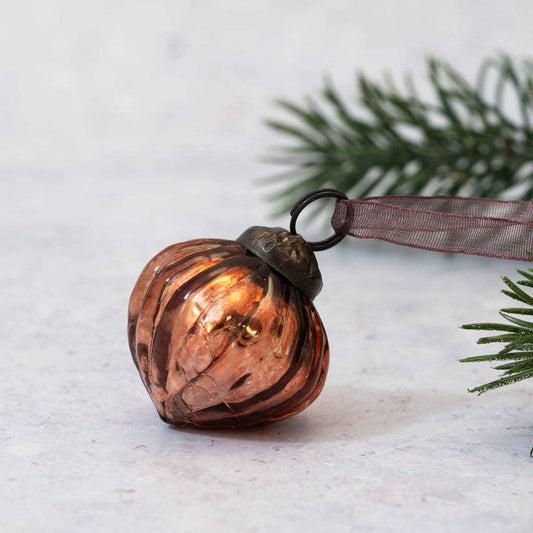 Small 1" Russet Crackle Glass Lantern Baubles - Violet Elizabeth - Christmas Decorations