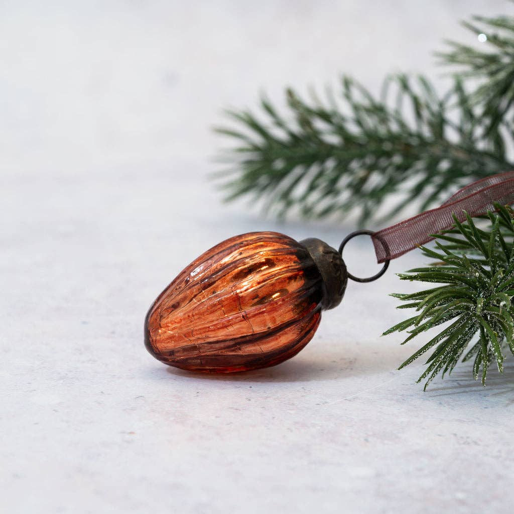 Small 1" Russet Crackle Glass Pinecone Decorations - Violet Elizabeth - Christmas Decorations