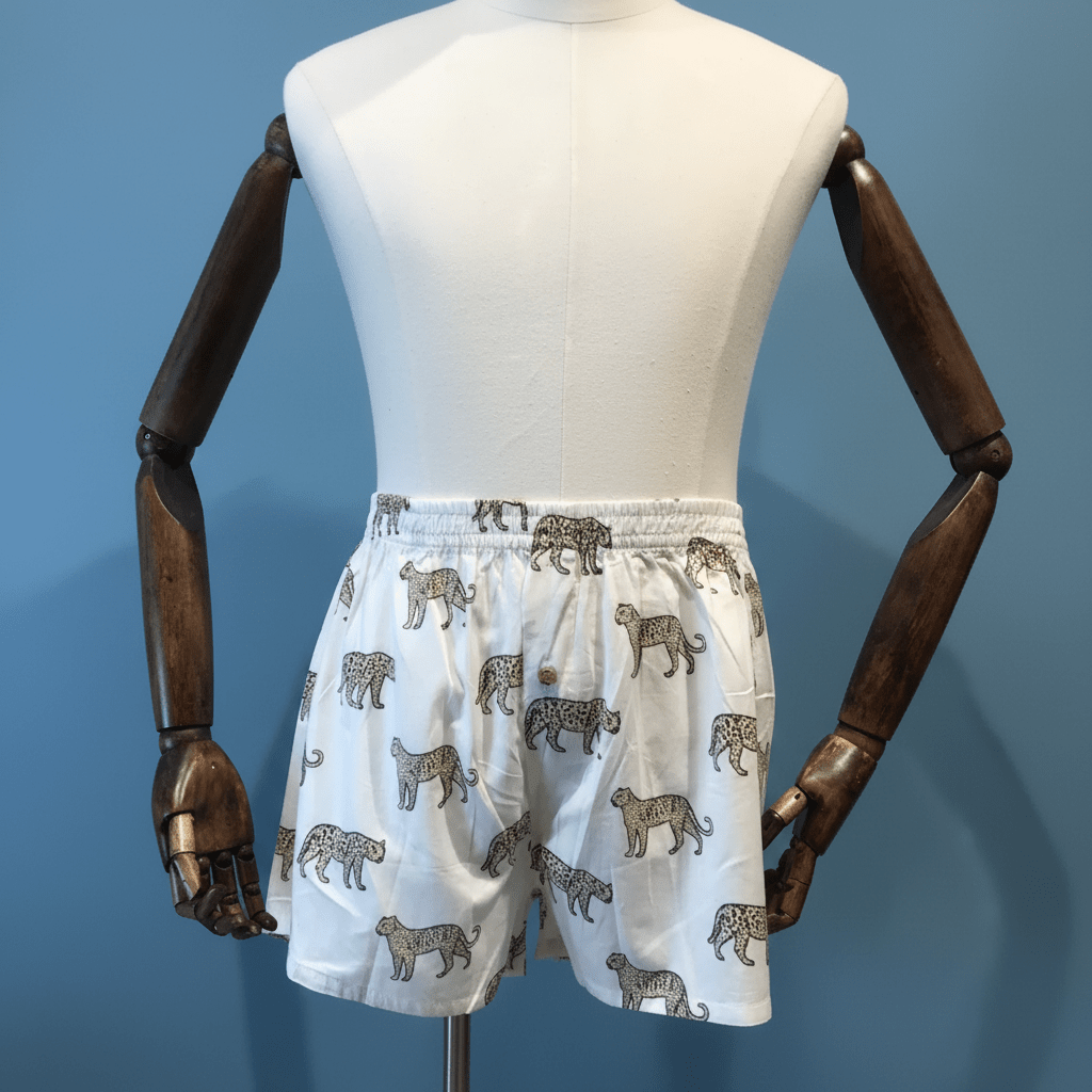 Snow Leopard Cotton Boxer Shorts - Violet Elizabeth - Clothing