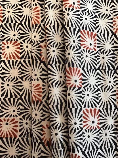 Sun burst squares Block Printed Fabric - Violet Elizabeth - Haberdashery