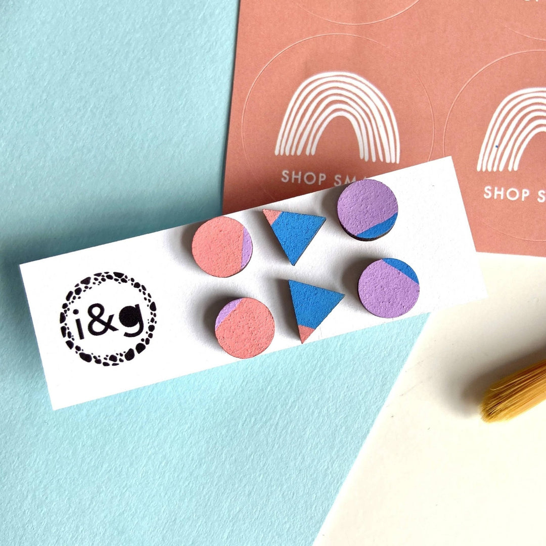 The brights - mini hand painted wooden earrings - Violet Elizabeth - 