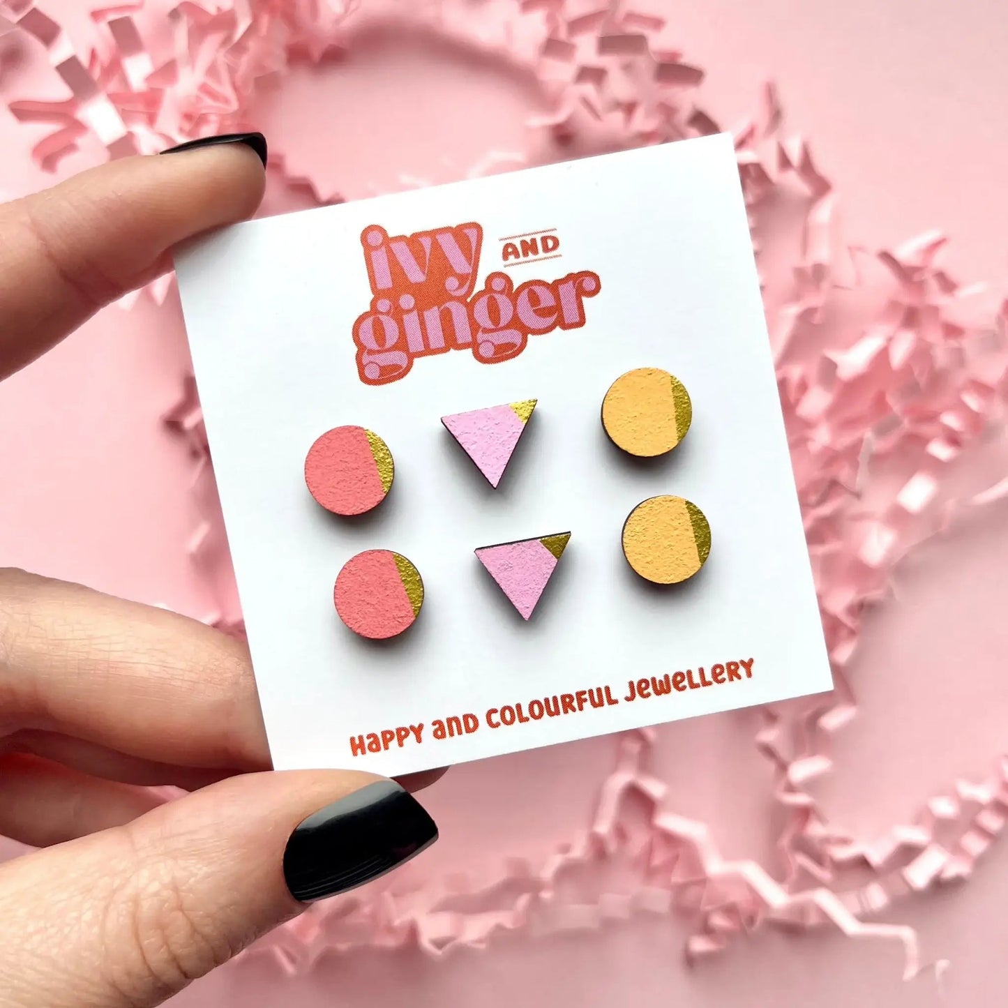 The golds hand painted wooden earring stud set - Violet Elizabeth - 