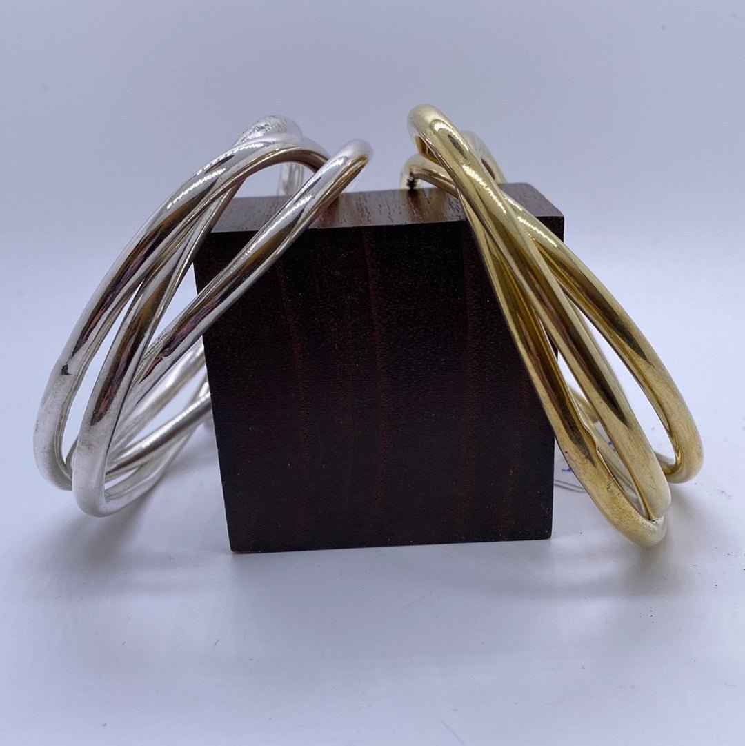 Triangular Triple Brass & Silver Bangle