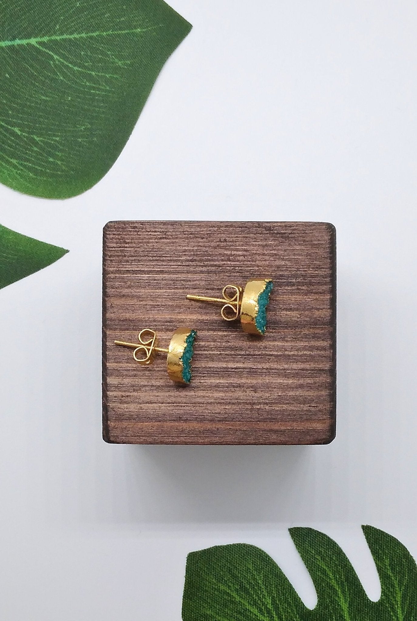 Turquoise Geode Druzy Moon Studs - Violet Elizabeth - Jewellery