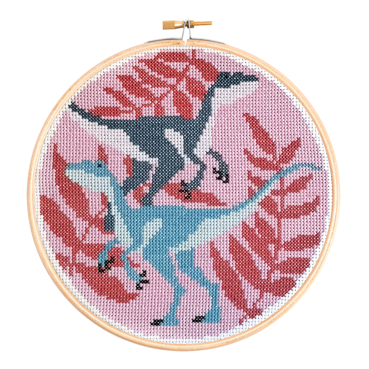 Velociraptors Cross Stitch Kit | Beginner Craft Kit - Violet Elizabeth - Haberdashery