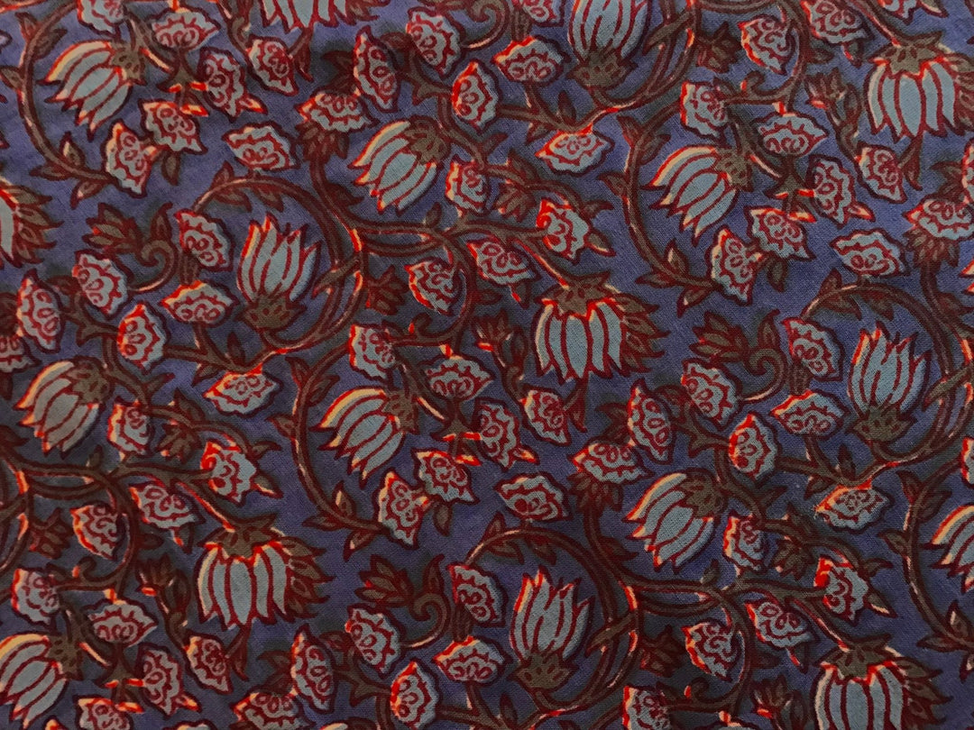 Vine and flowers Screen Printed Fabric 100% Cotton - Violet Elizabeth - Haberdashery