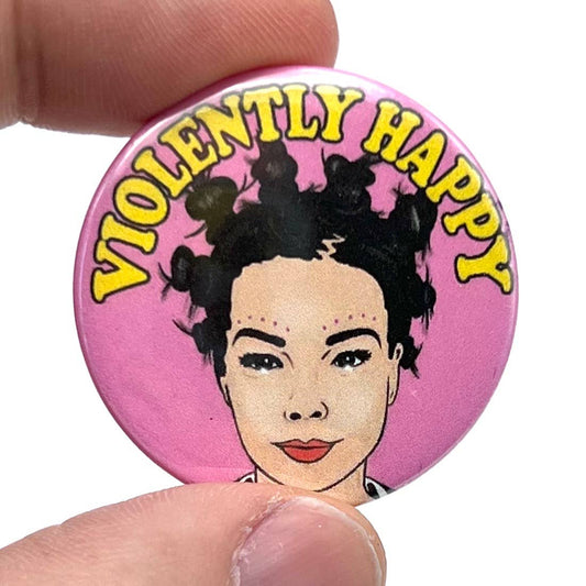Violently Happy Bjork 1990s Inspired Button Pin Badge - Violet Elizabeth - 