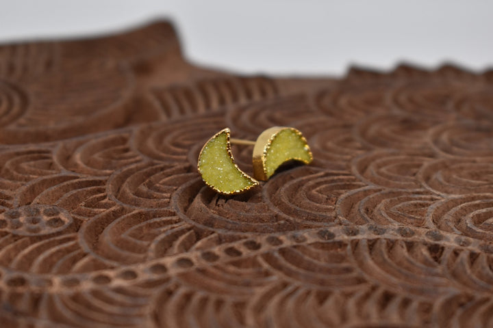 Yellow Geode Druzy Moon Studs - Violet Elizabeth - Jewellery