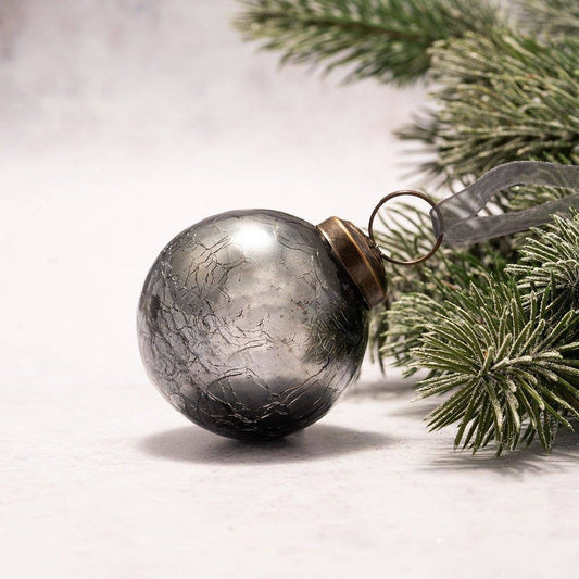 2" Medium Slate Crackle Glass Round Christmas Bauble - Violet Elizabeth