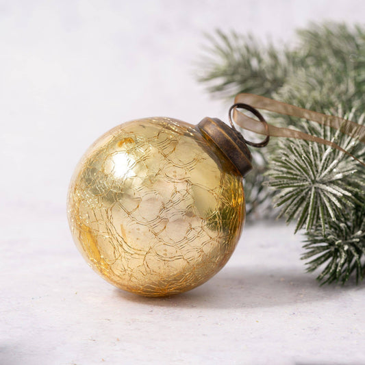 2" Medium Gold Crackle Glass Christmas Bauble - Violet Elizabeth