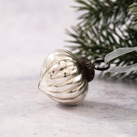 1” SILVER crackle glass lantern - Violet Elizabeth - Christmas Decorations