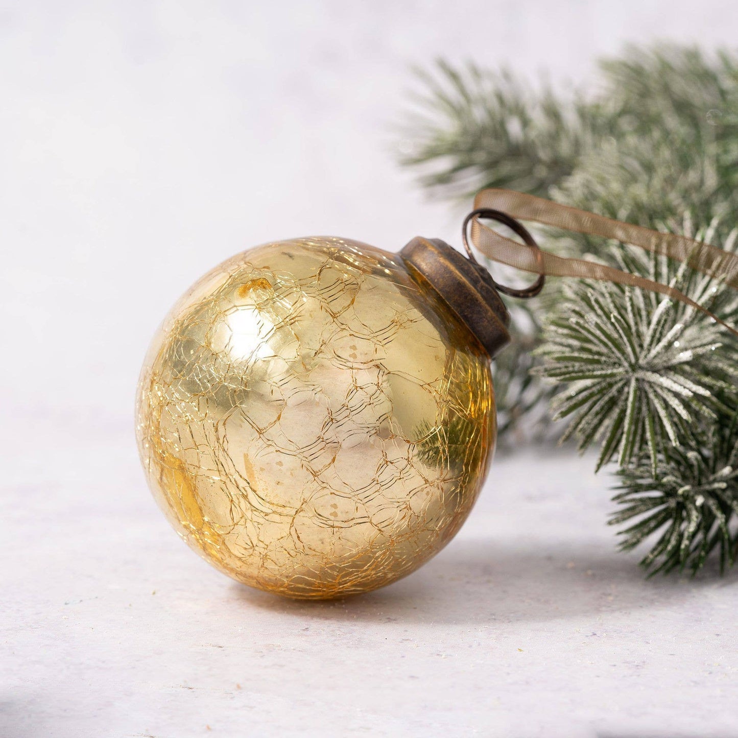 2" Medium Gold Crackle Glass Christmas Bauble - Violet Elizabeth - Christmas Decorations