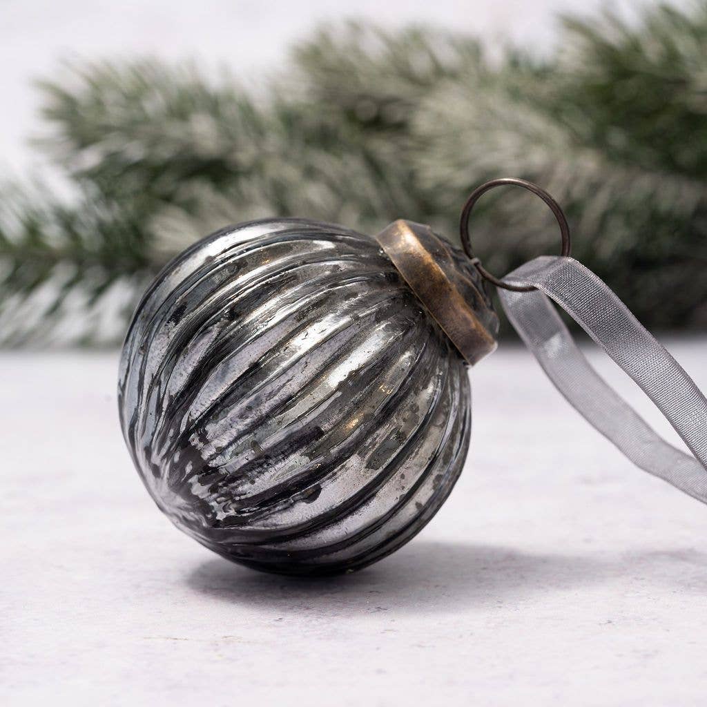 2" Medium Slate Ribbed Glass Ball Christmas Decoration - Violet Elizabeth - Christmas Decorations